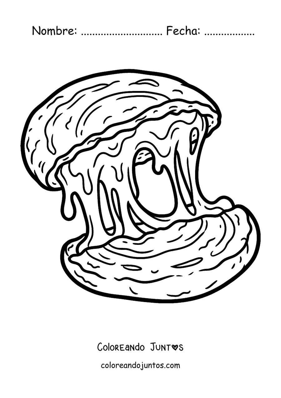Imagen para colorear de una arepa rellena de queso derretido