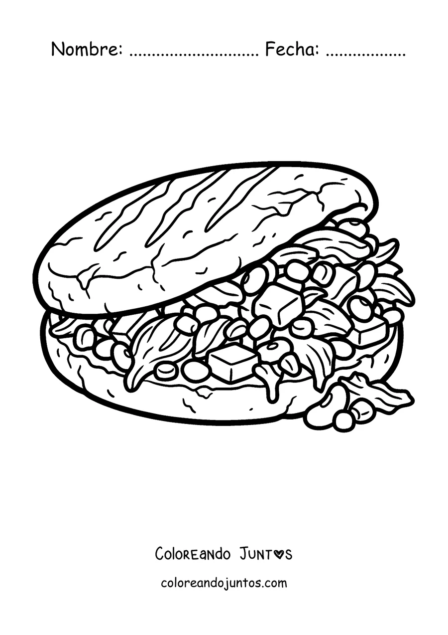 Imagen para colorear de una arepa rellena hasta el tope
