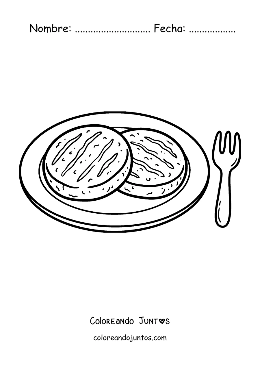 Imagen para colorear de dos arepas servidas en un plato