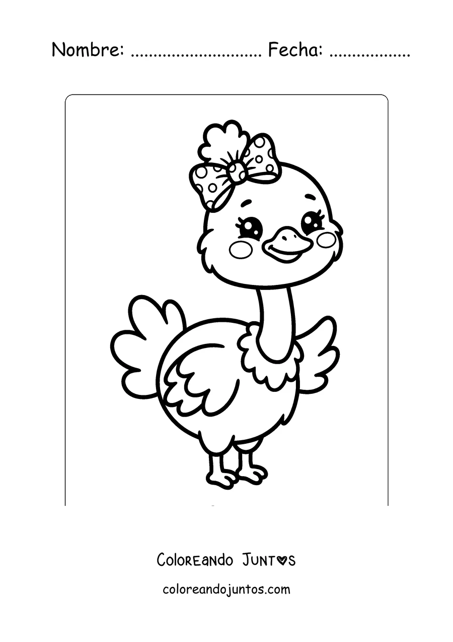 Imagen para colorear de una avestruz kawaii con un lazo