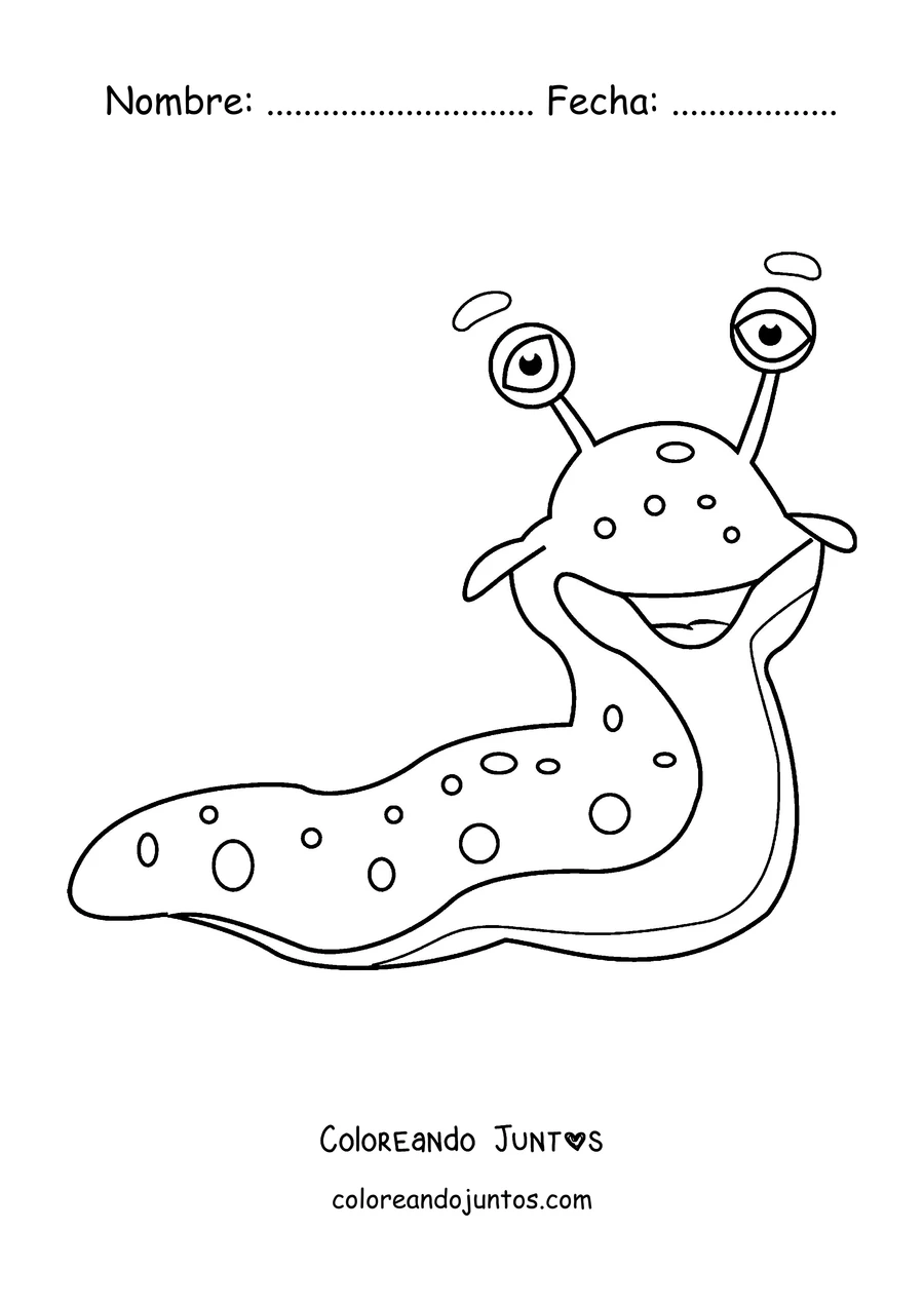 Imagen para colorear de una babosa simpática con ojos grandes y lunares