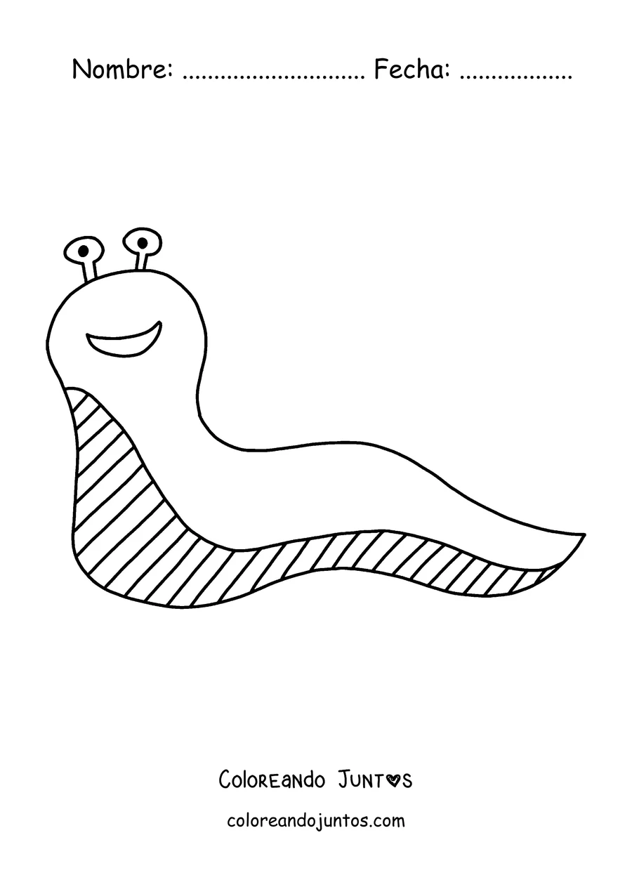 Imagen para colorear de una babosa sencilla sonriendo con la panza rayada