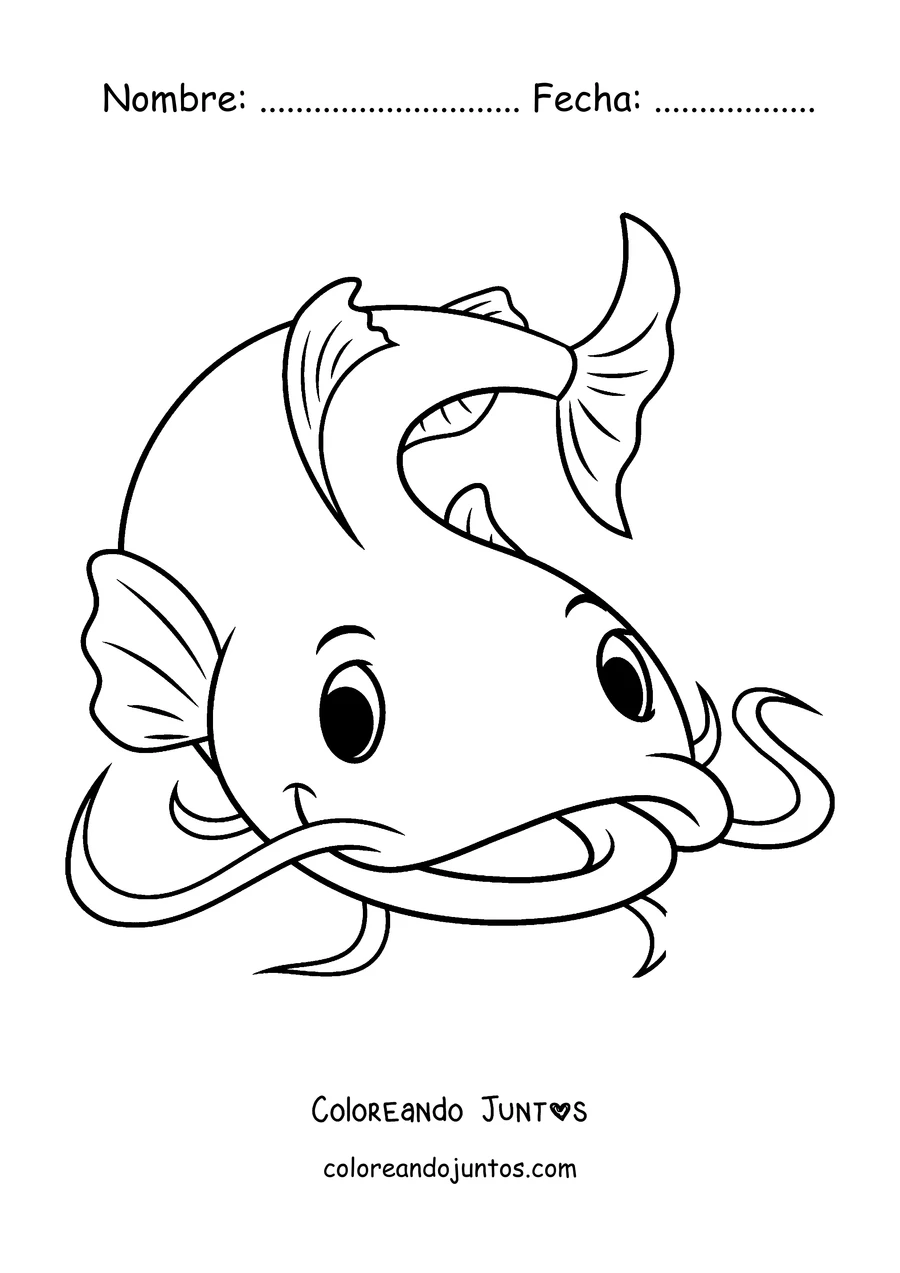 Imagen para colorear de una carita de bagre con bigotes largos