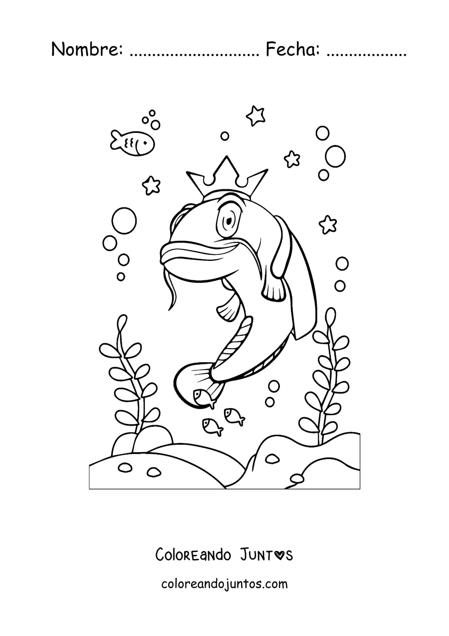Imagen para colorear de un bagre rey con corona