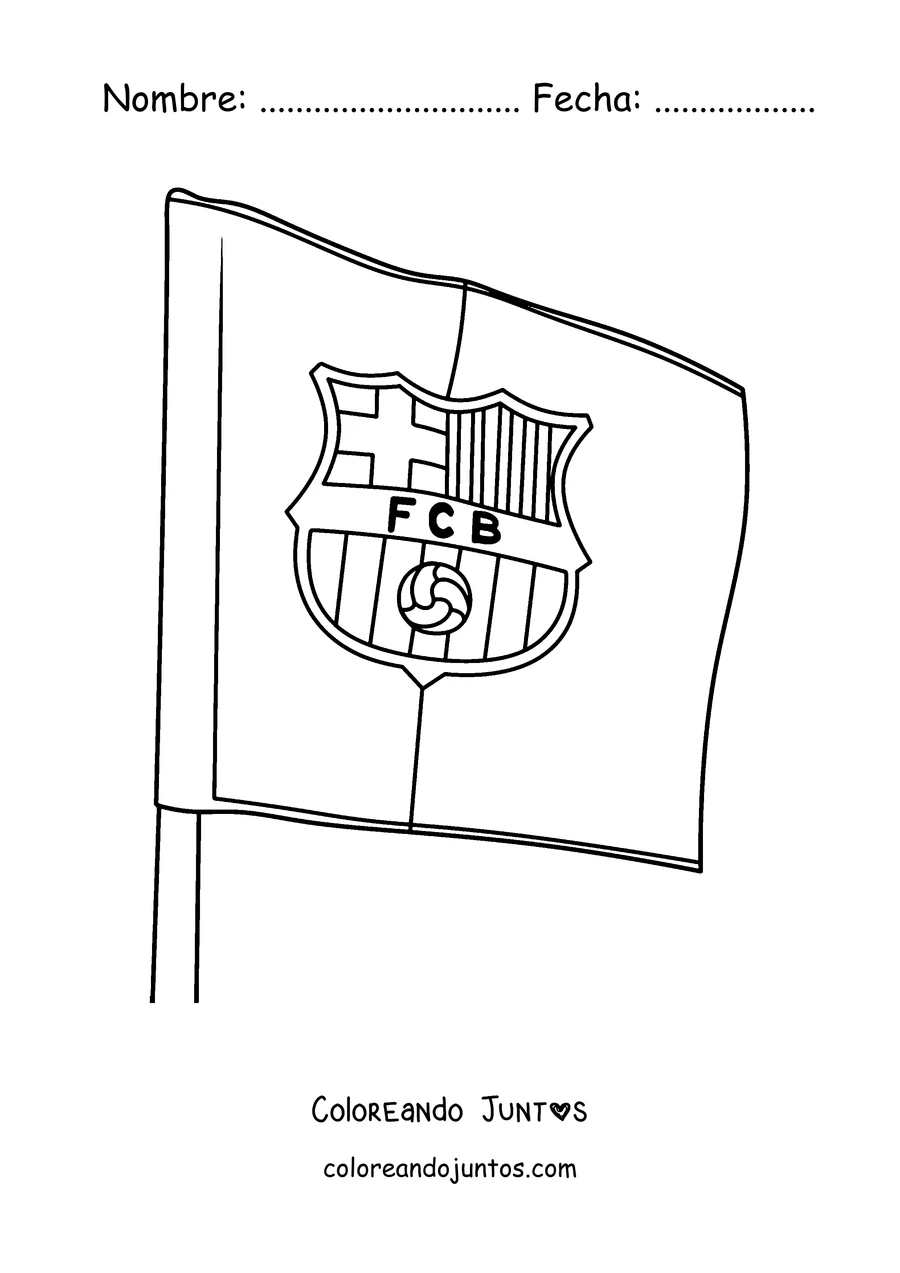 Imagen para colorear de una bandera del Barcelona con el escudo y las letras FCB