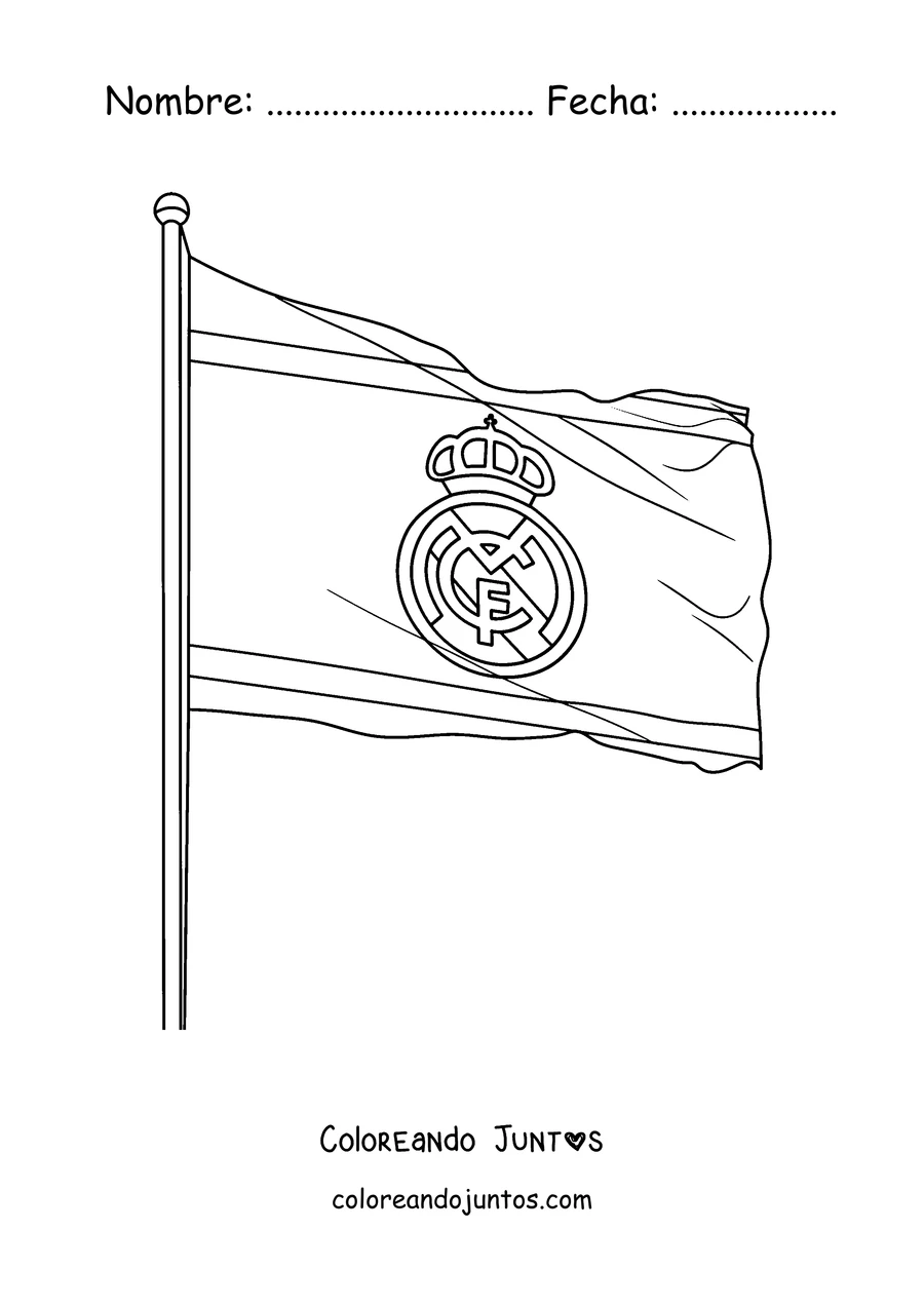 Imagen para colorear de una bandera del Real Madrid con el escudo