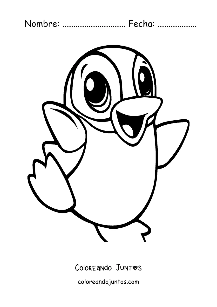 Imagen para colorear de un bebé pingüino bailando