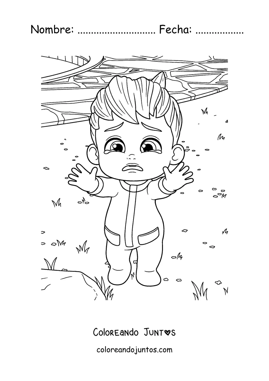 Imagen para colorear de Bebefinn llorando con lagrimitas