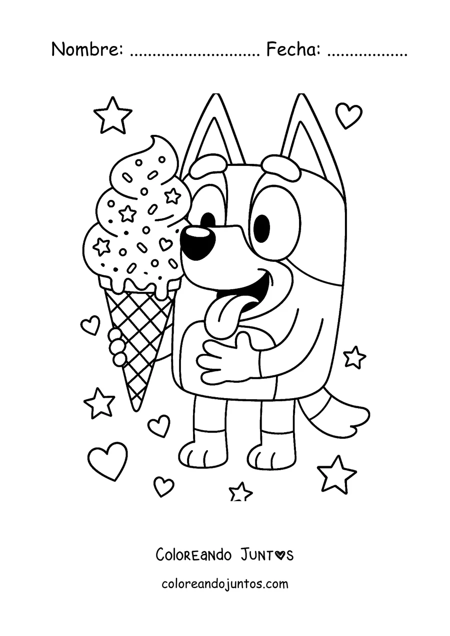 Imagen para colorear de Bluey disfrutando un helado