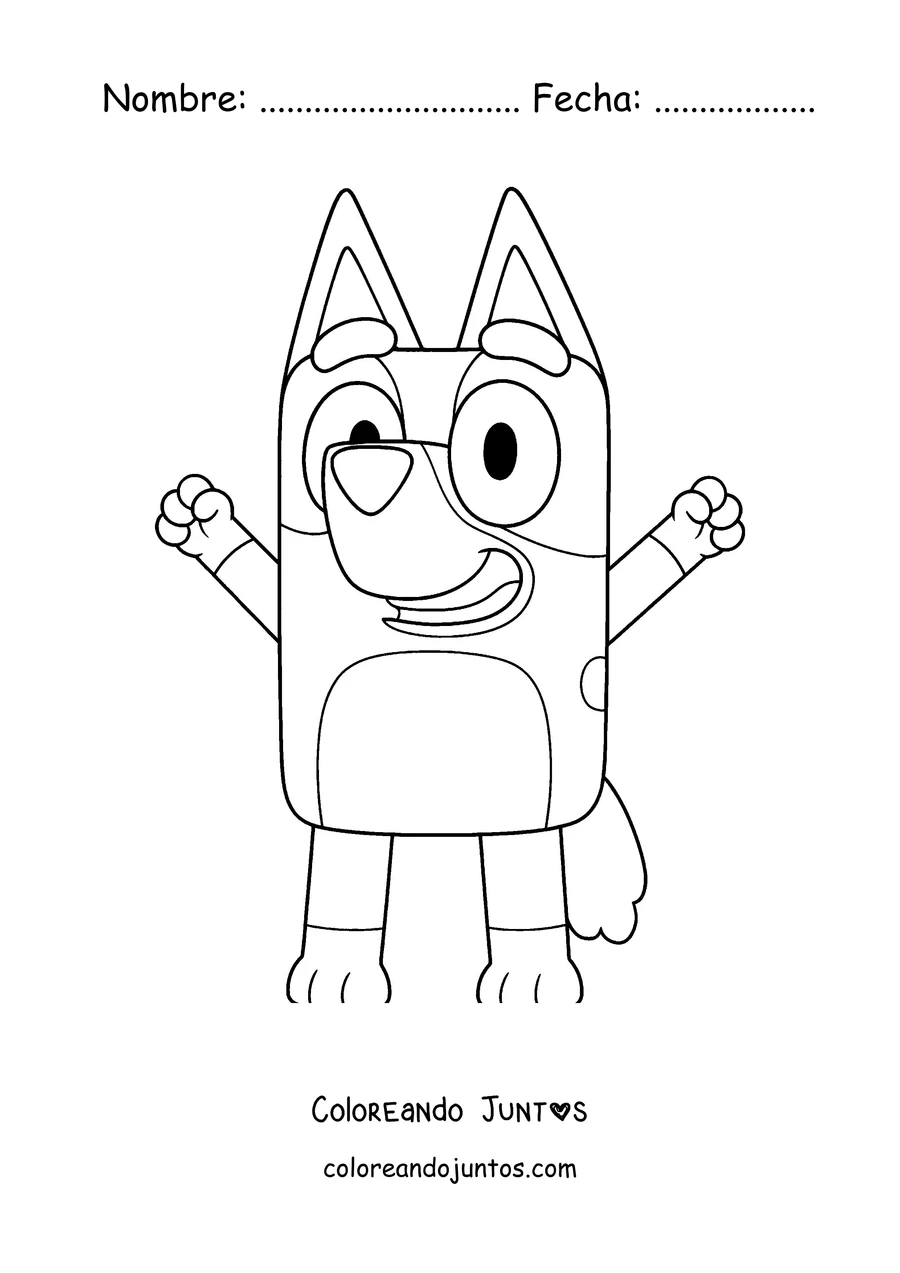 Imagen para colorear de Bluey saludando con los brazos en alto