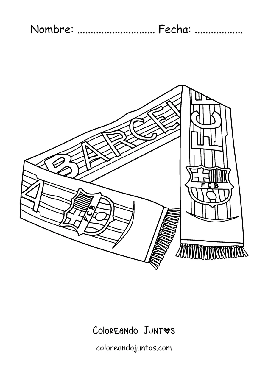 Imagen para colorear de una bufanda de hincha del Barcelona con el escudo