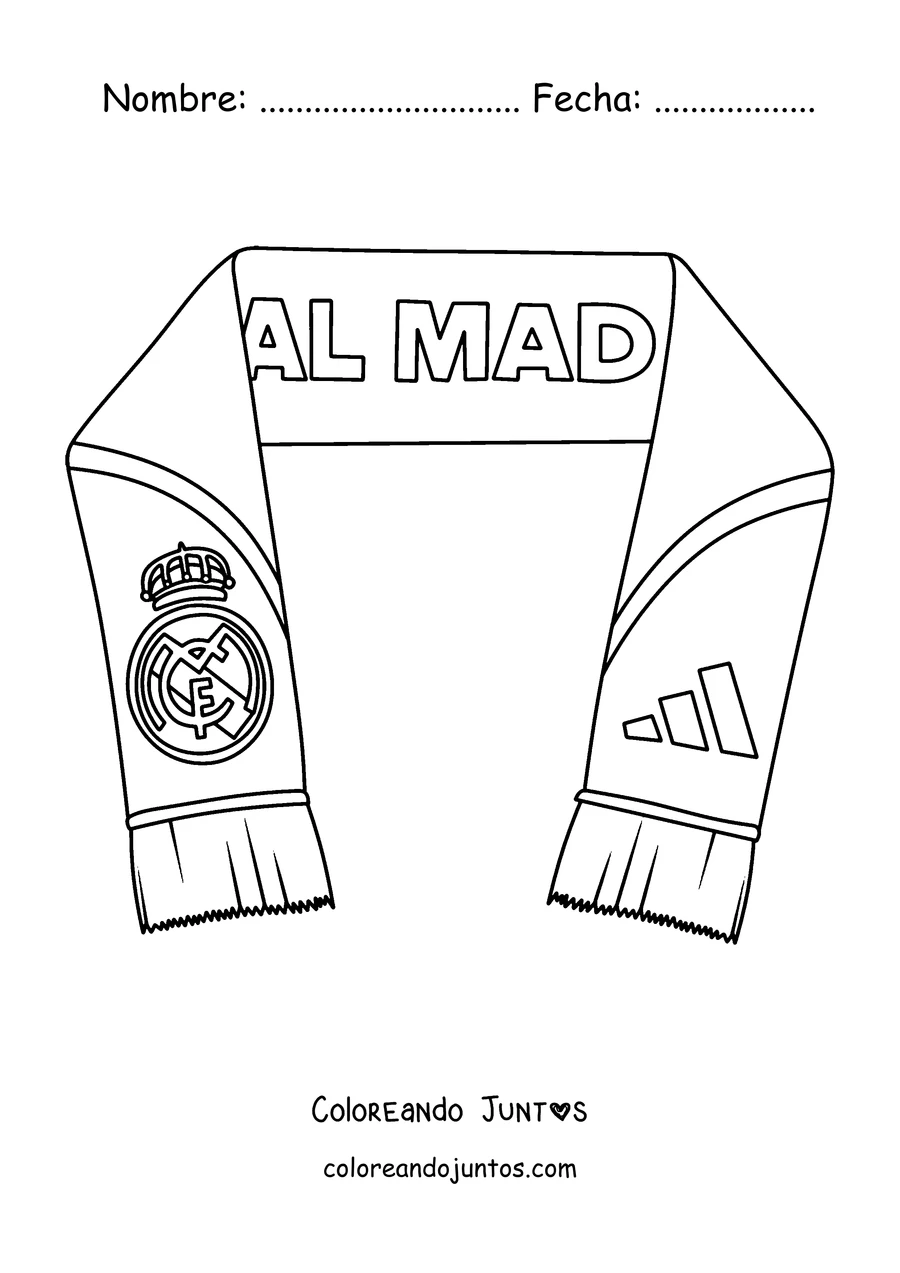 Imagen para colorear de una bufanda de hincha del Real Madrid