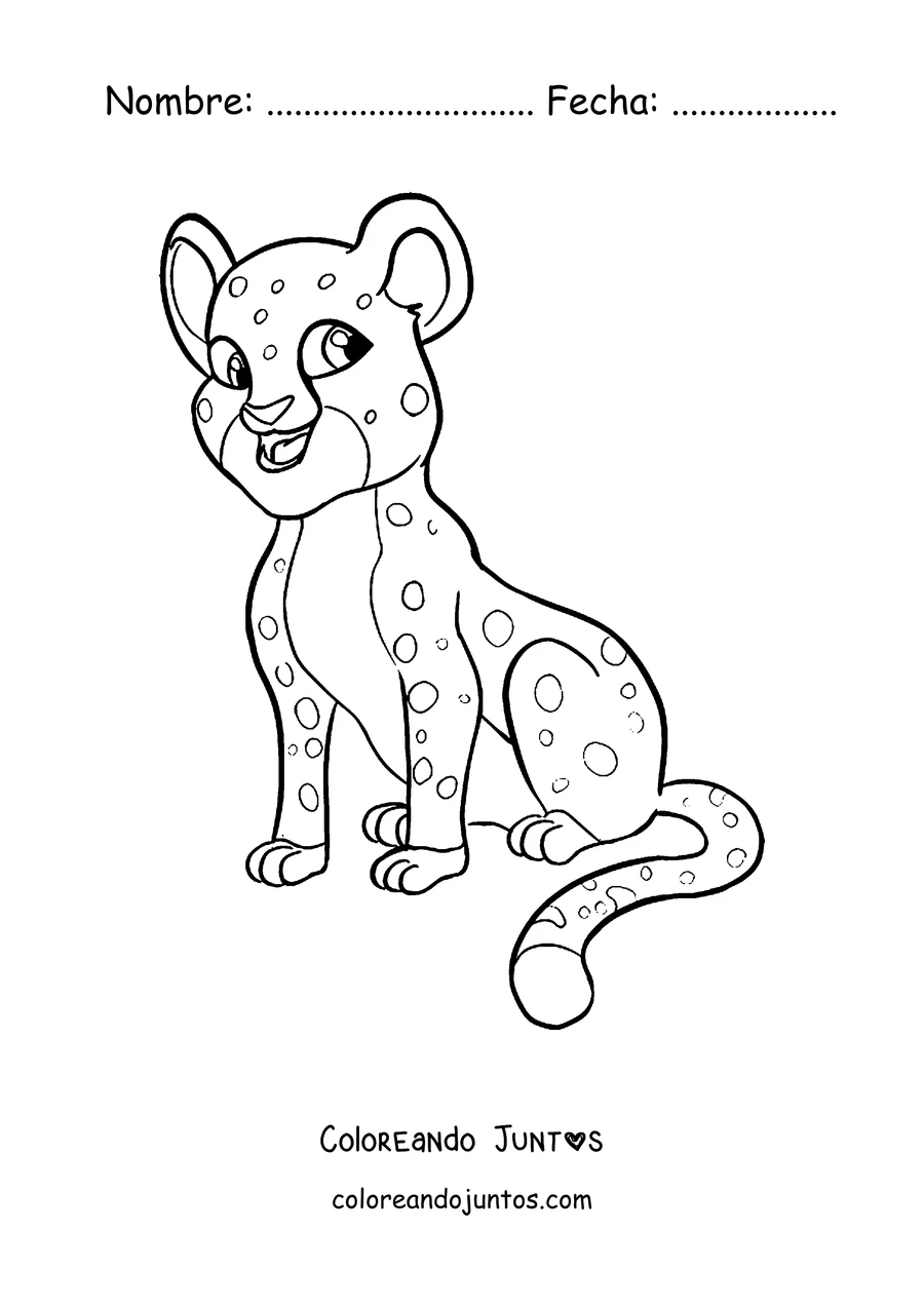 Imagen para colorear de un cachorro de guepardo sentado