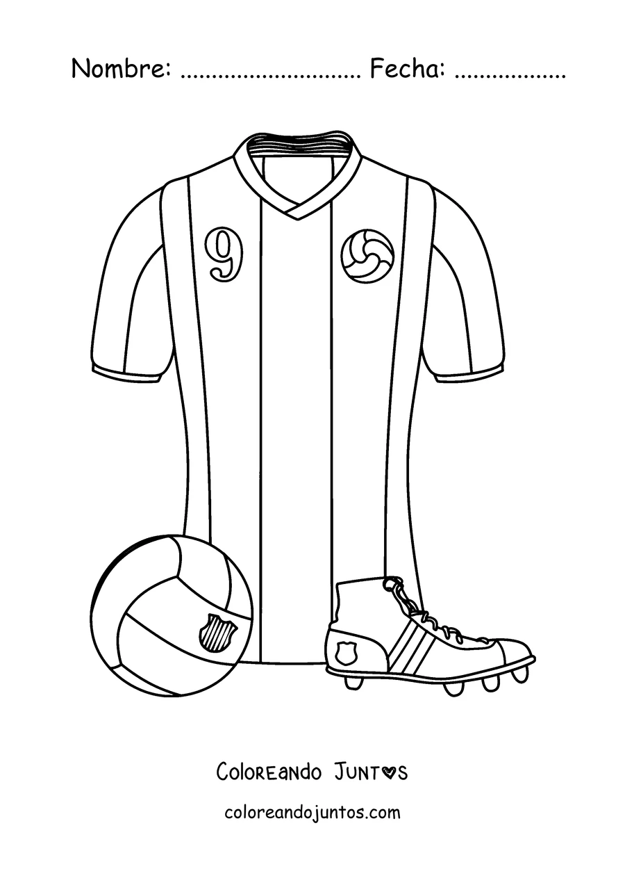 Imagen para colorear de la camiseta, el balón y los botines del Barcelona
