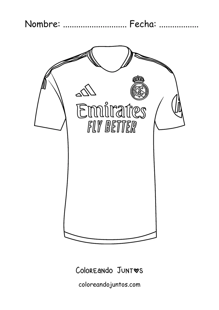 Imagen para colorear de la camiseta blanca del Real Madrid