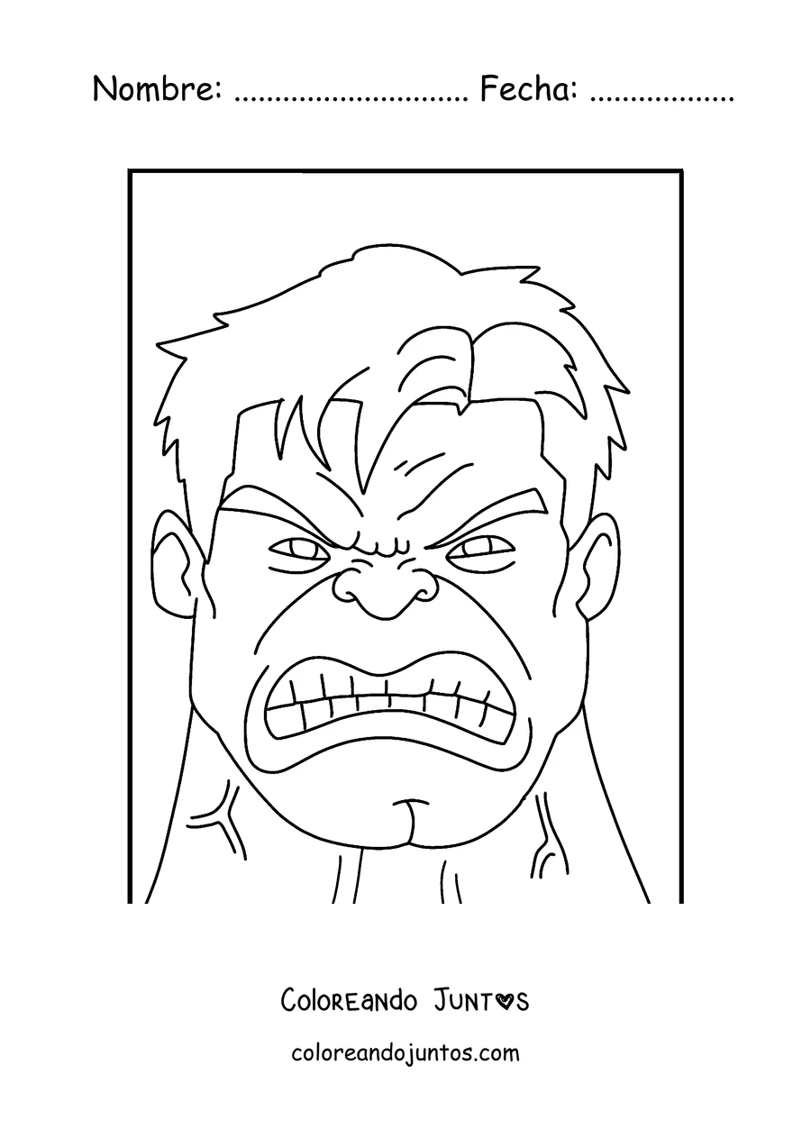 Imagen para colorear de La cara enojada de Hulk