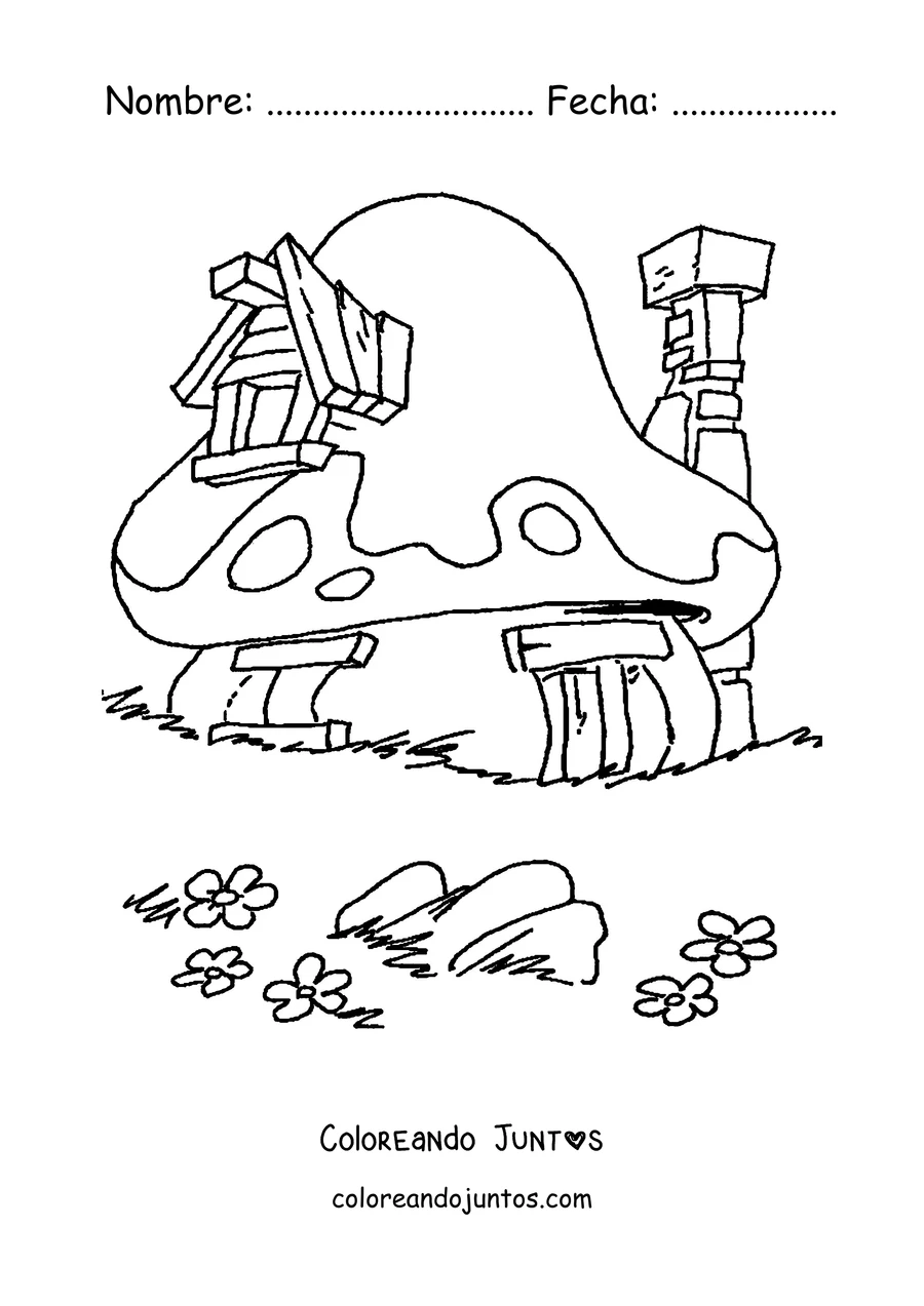 Imagen para colorear de la casa hongo de los Pitufos