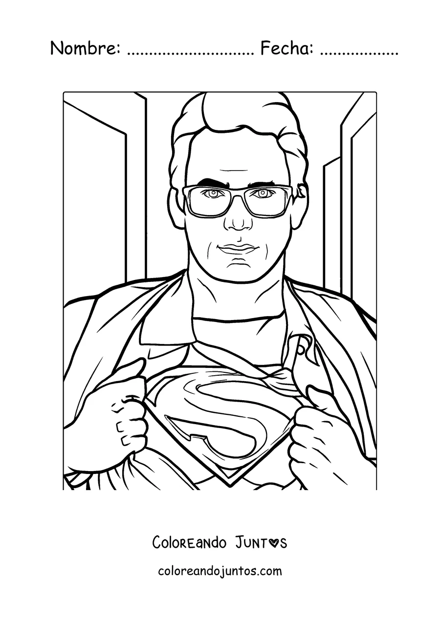 Imagen para colorear de Clark Kent abriéndose la camisa para mostrar la S de Superman
