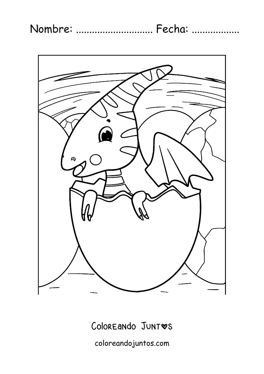 Imagen para colorear de una cría de pterodáctilo saliendo de su huevo