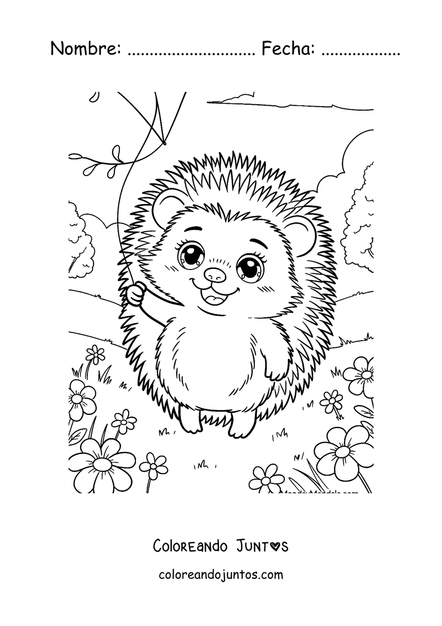 Imagen para colorear de un erizo sosteniendo una frutilla