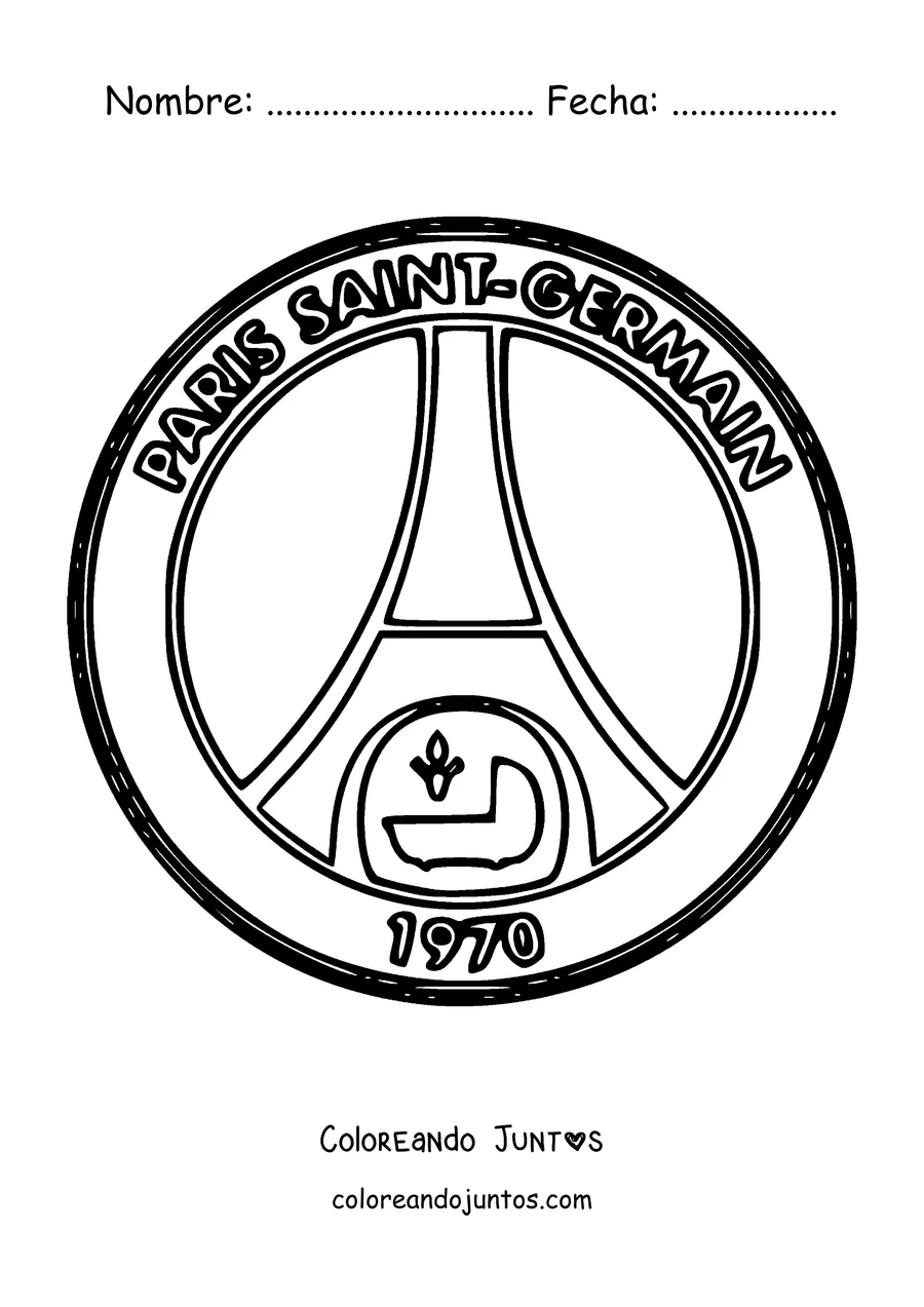 Imagen para colorear del escudo clásico del PSG con la fecha de 1970