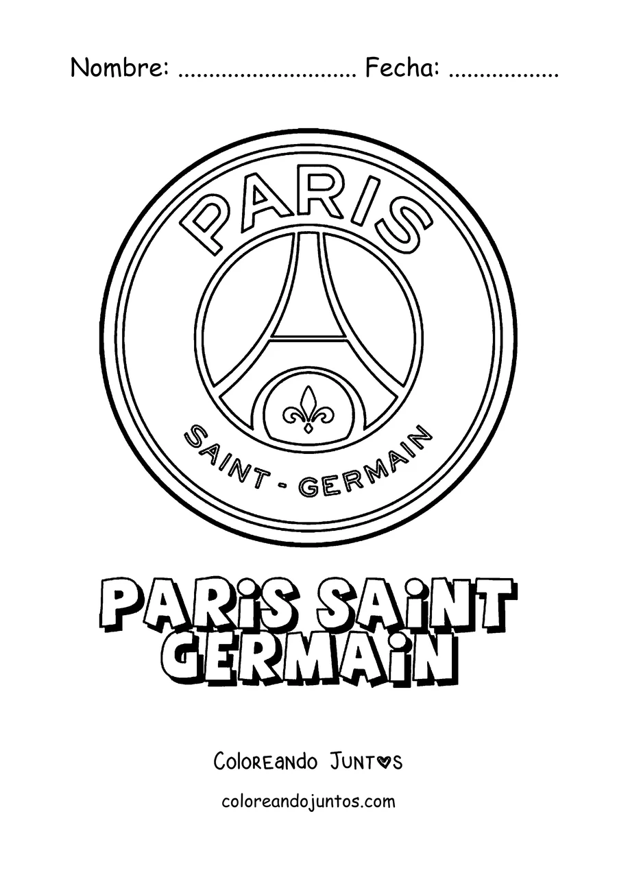 Imagen para colorear del escudo del PSG con el nombre Paris Saint-Germain