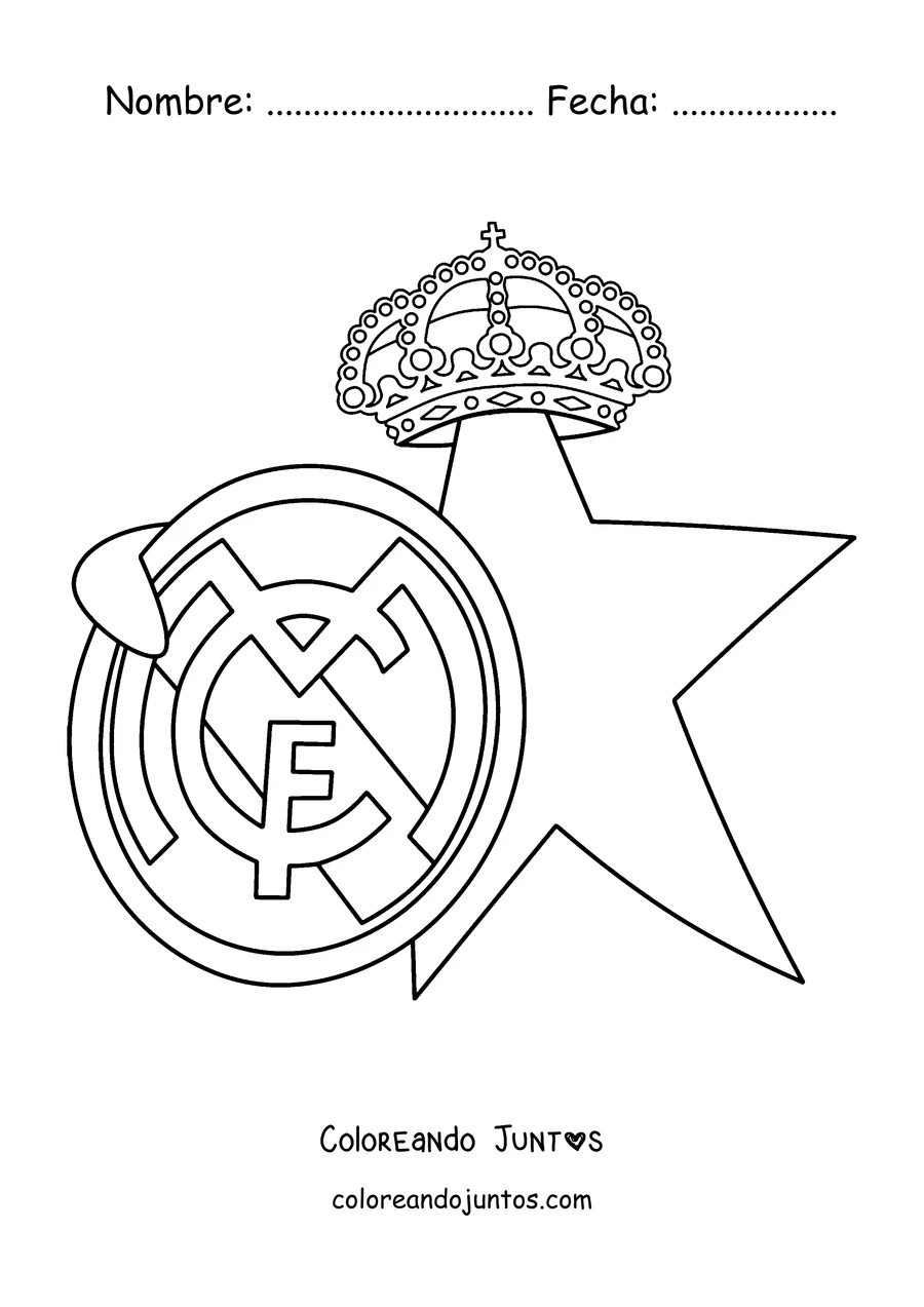 Imagen para colorear del escudo del Real Madrid junto a una estrella