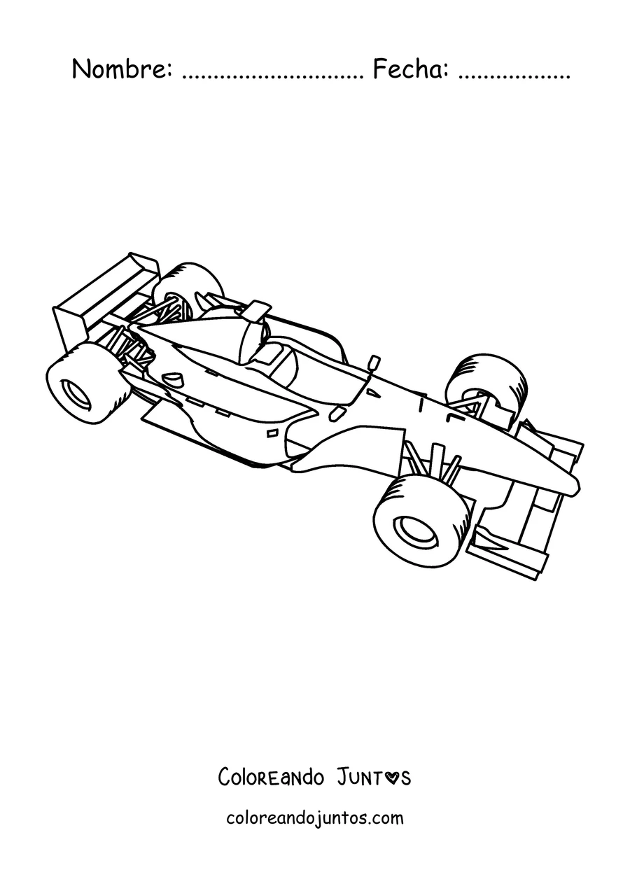 Imagen para colorear de un auto de Fórmula 1 acelerando al salir de una curva