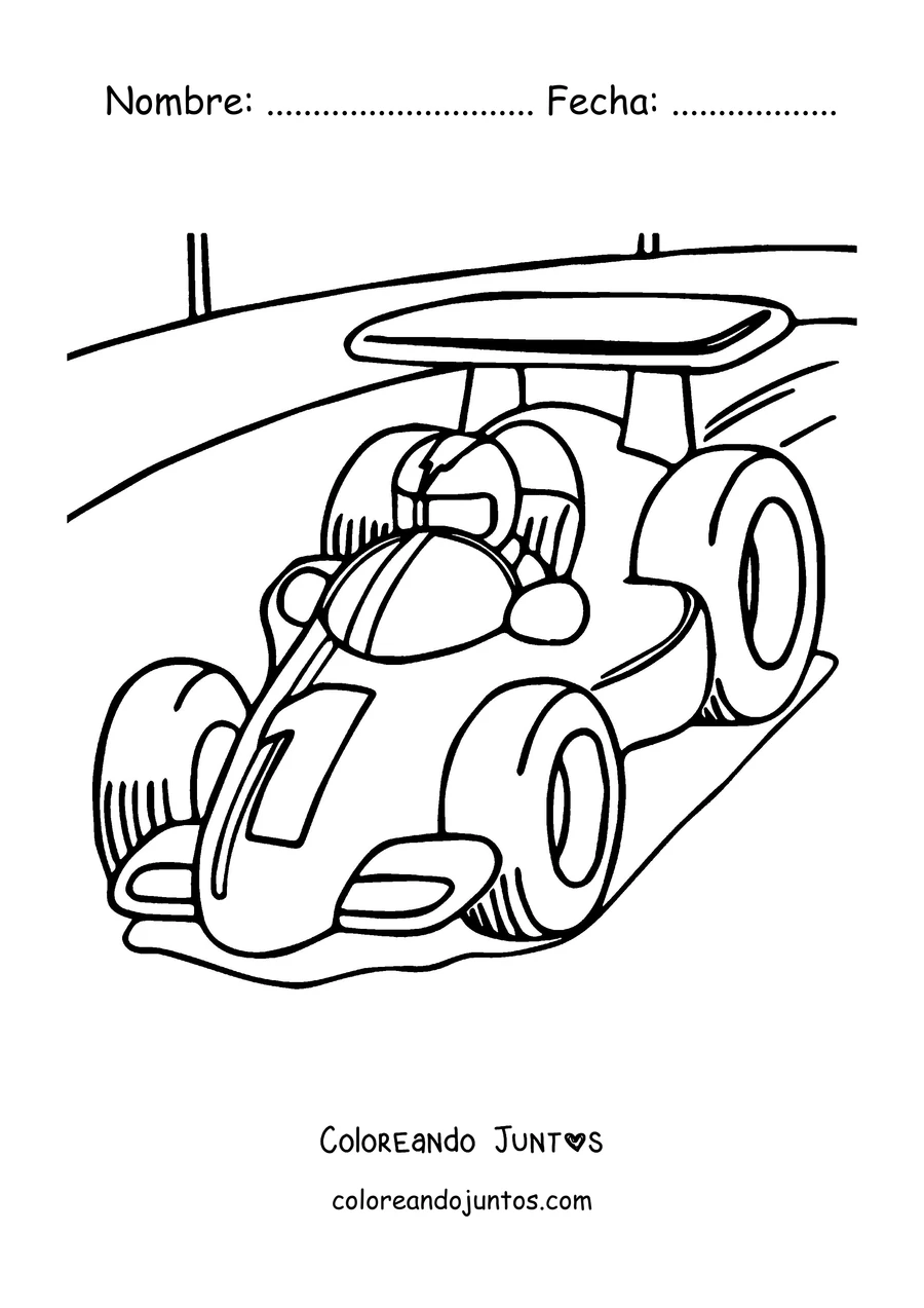 Imagen para colorear de un auto de Fórmula 1 clásico con el número 7