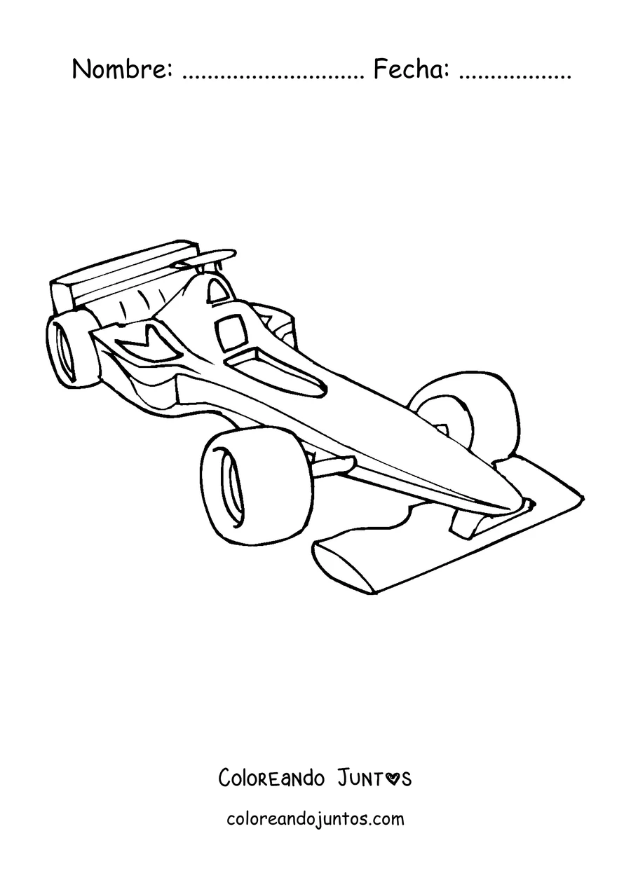 Imagen para colorear de un auto de Fórmula 1 deportivo con líneas aerodinámicas