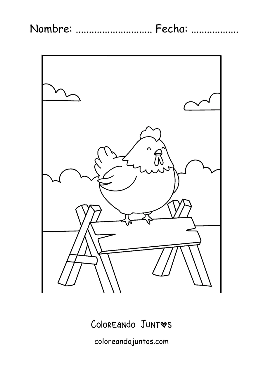 Imagen para colorear de una gallina posada en un palo