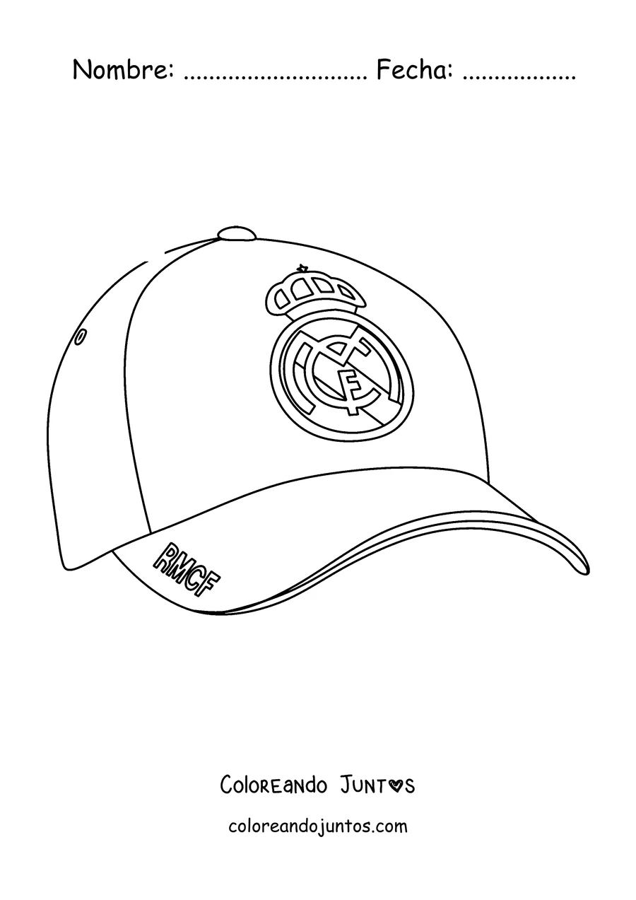 Imagen para colorear de una gorra con el escudo del Real Madrid