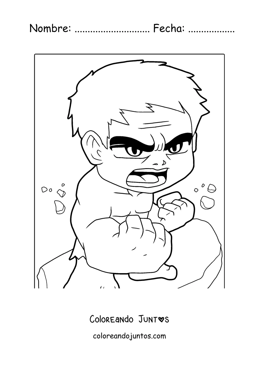 Imagen para colorear de Hulk bebé con cara de enojado