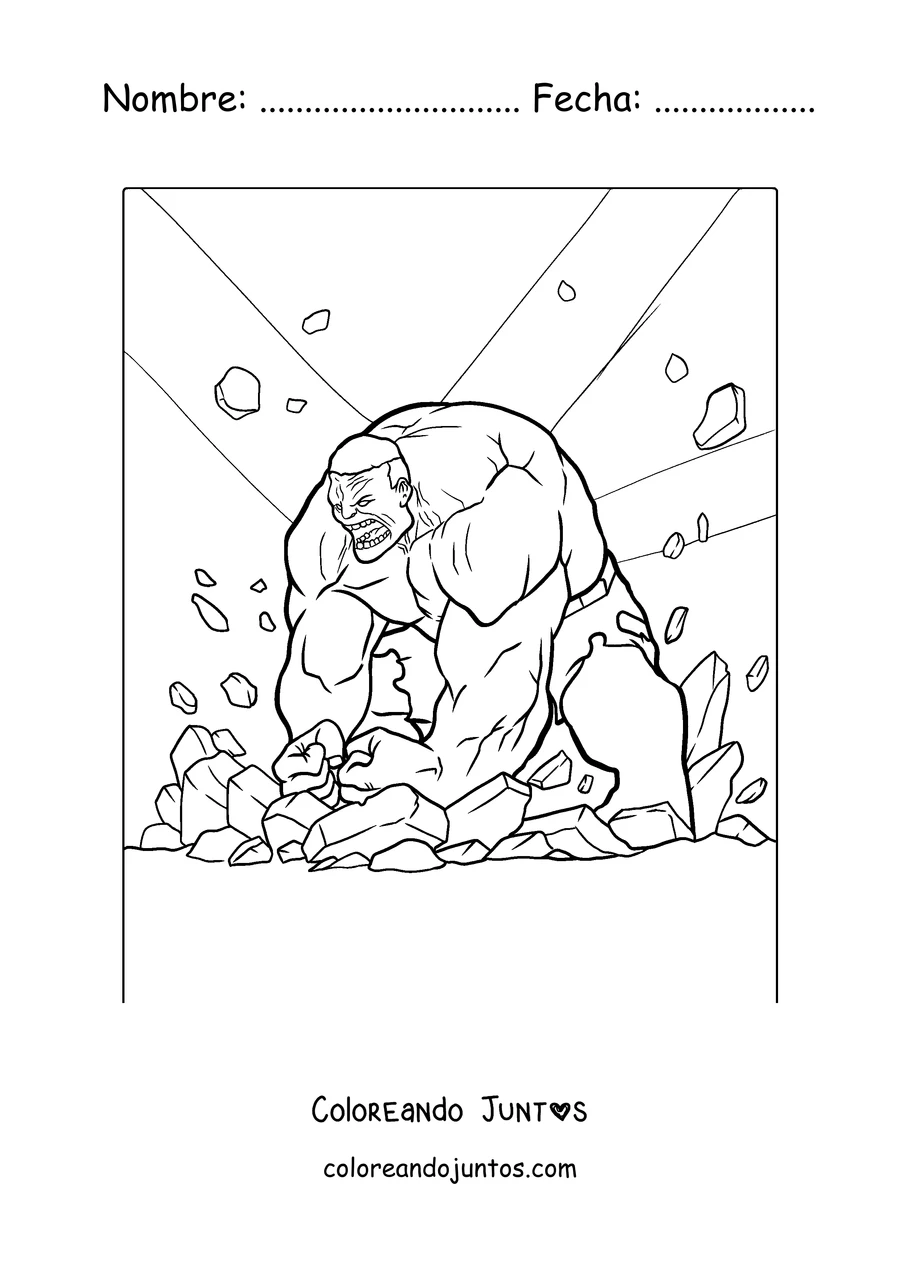 Imagen para colorear de Hulk golpeando el suelo con los puños