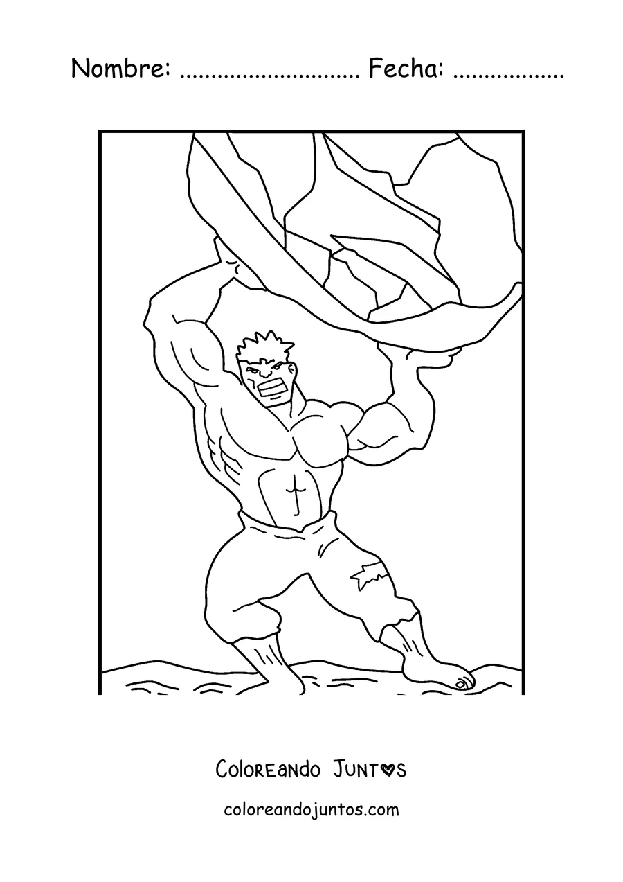 Imagen para colorear de Hulk levantando una roca gigante