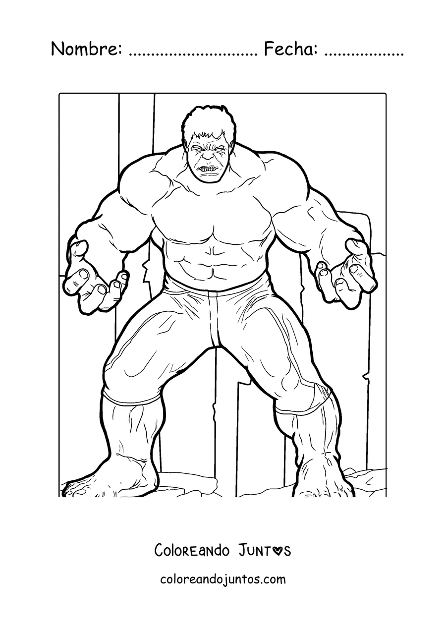 Imagen para colorear de Hulk de pie listo para la batalla