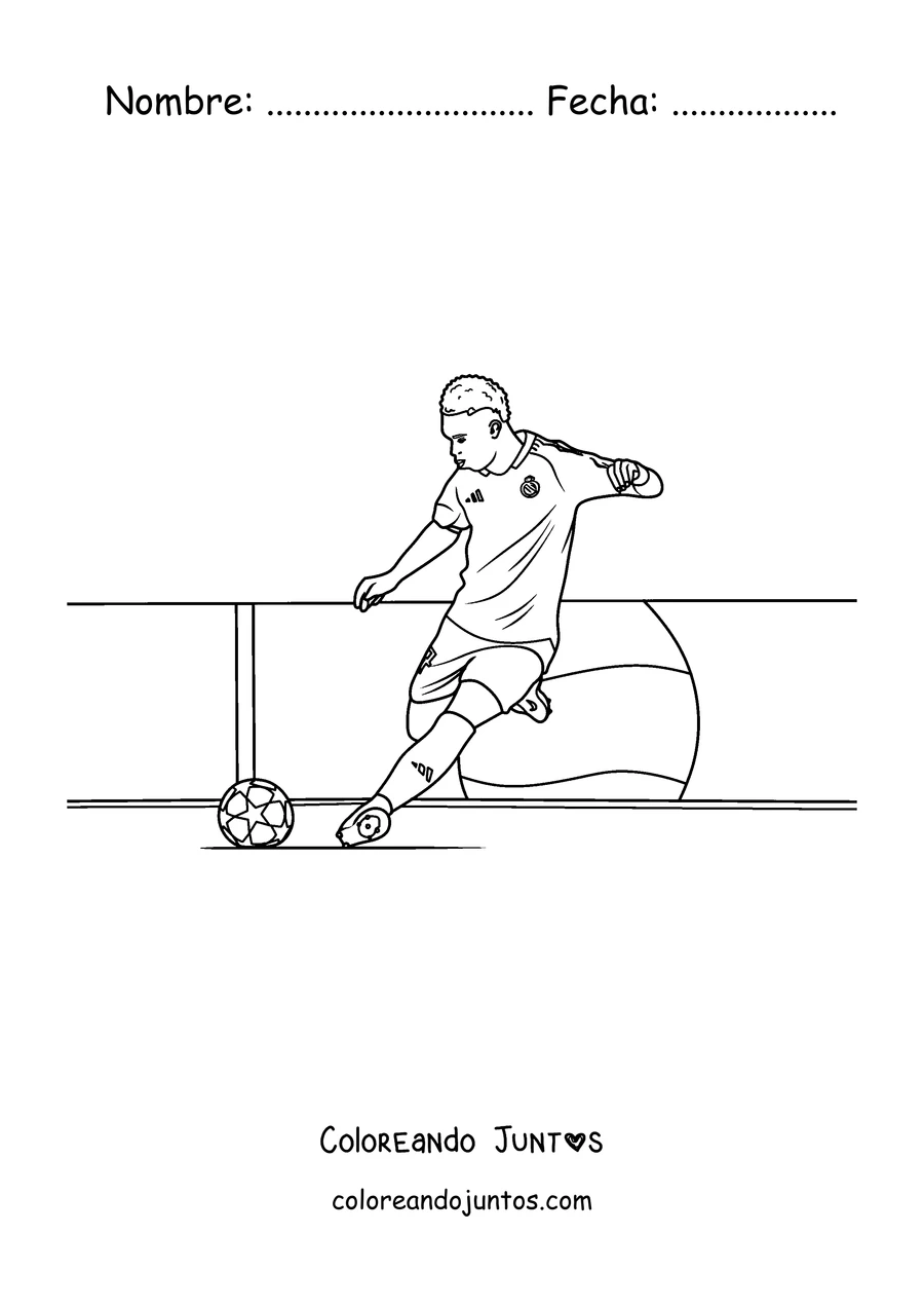 Imagen para colorear de un jugador del Real Madrid dominando la pelota