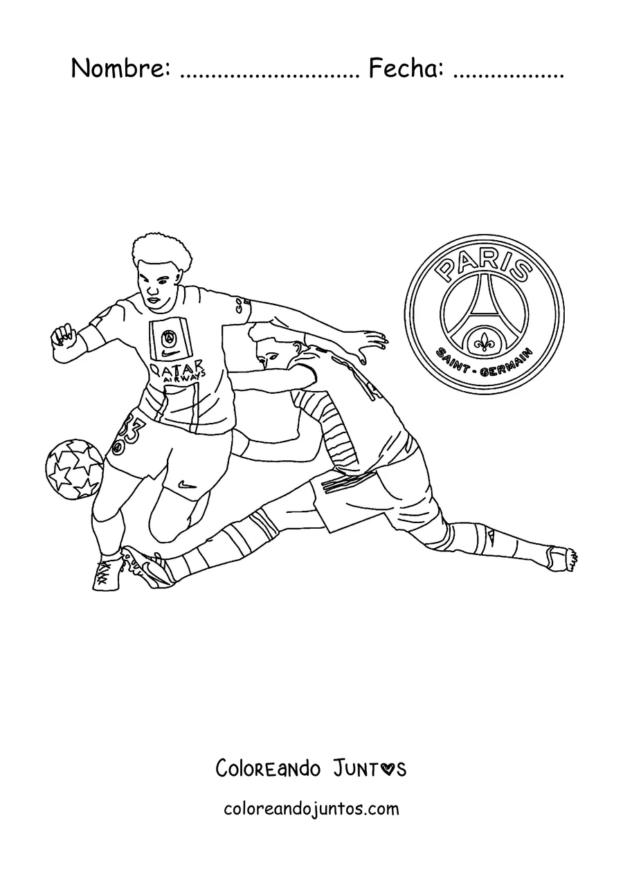 Imagen para colorear de dos jugadores del PSG disputando el balón en el partido