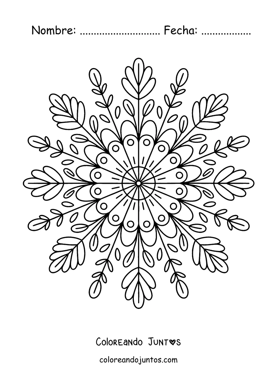Imagen para colorear de un mandala de otoño en forma de estrella con hojas finas y ramitas