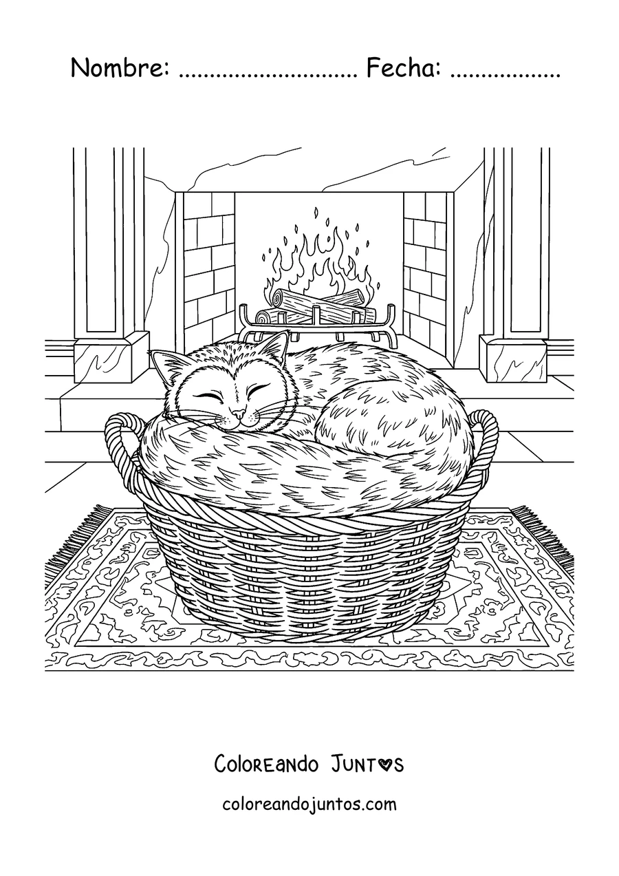 Imagen para colorear de un Meowl durmiendo en una canasta