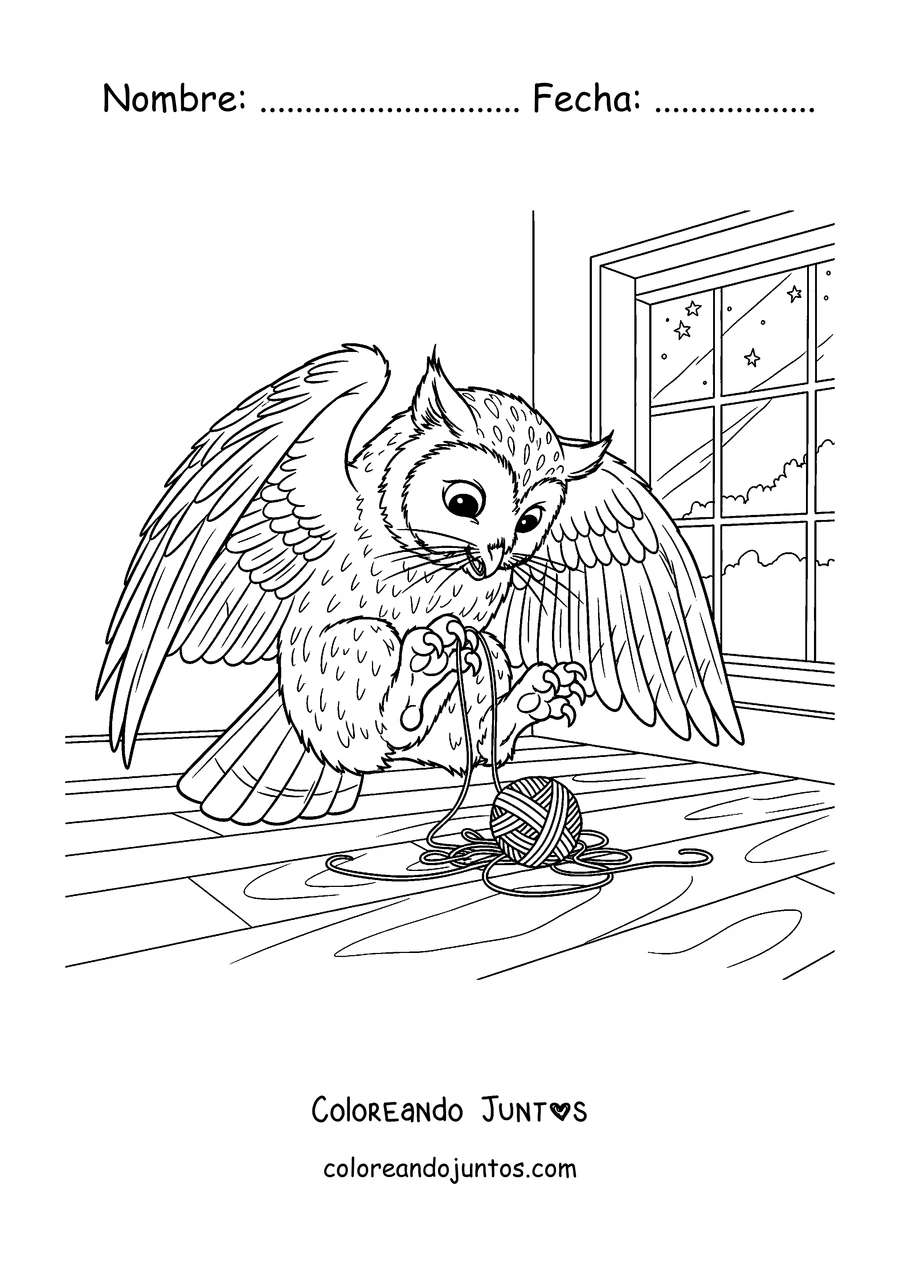 Imagen para colorear de un Meowl jugando con un ovillo de lana