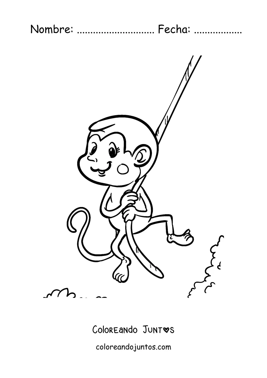 Imagen para colorear de un mono columpiándose de una liana
