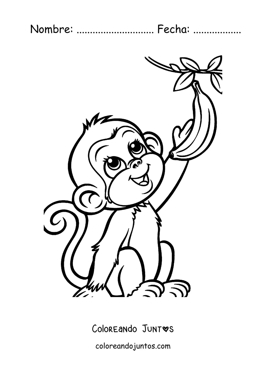 Imagen para colorear de un mono sentado sosteniendo una banana
