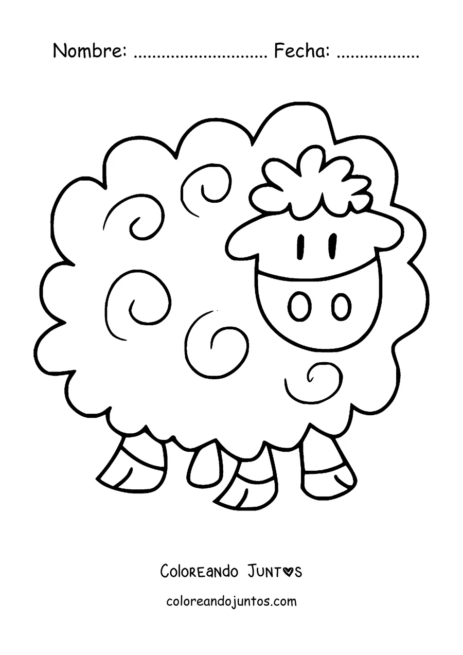 Imagen para colorear de oveja de dibujos animados sonriente de frente