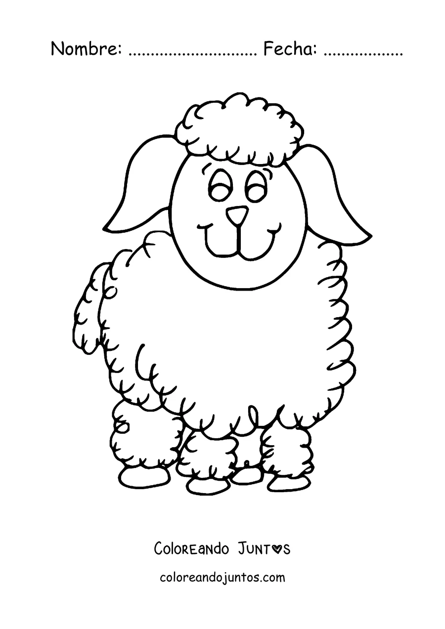Imagen para colorear de oveja lanuda sonriente de perfil