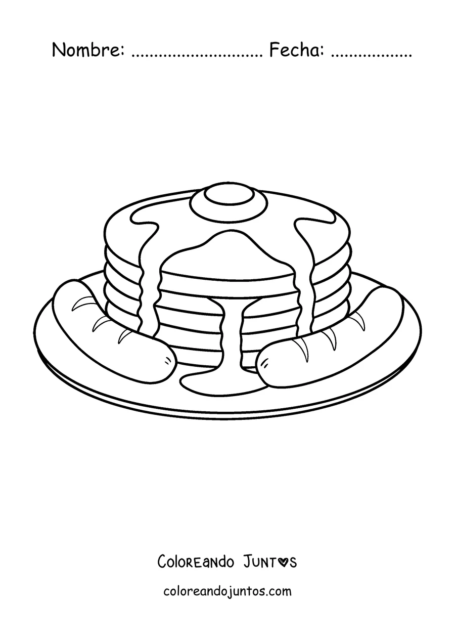 Imagen para colorear de panqueques con miel servidos en un plato