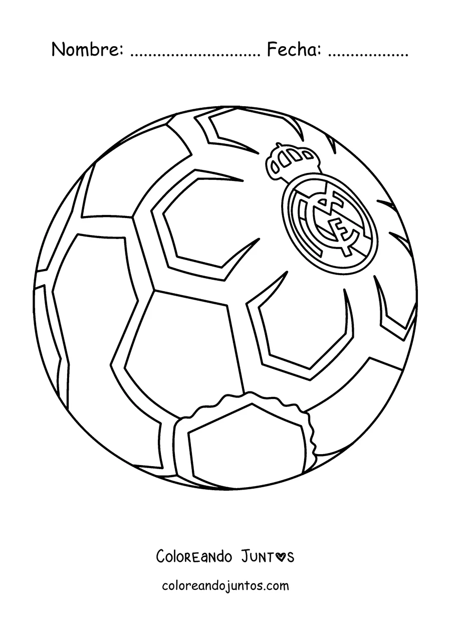 Imagen para colorear de una pelota de fútbol con el escudo del Real Madrid