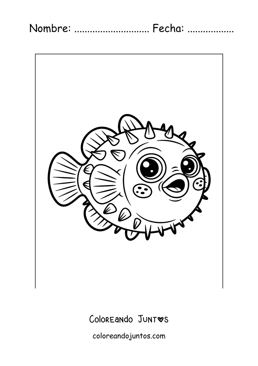 Imagen para colorear de un pez globo nadando