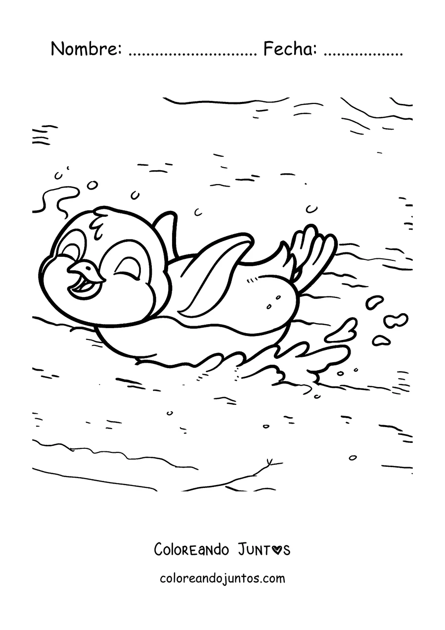 Imagen para colorear de un pingüino deslizándose sobre la panza