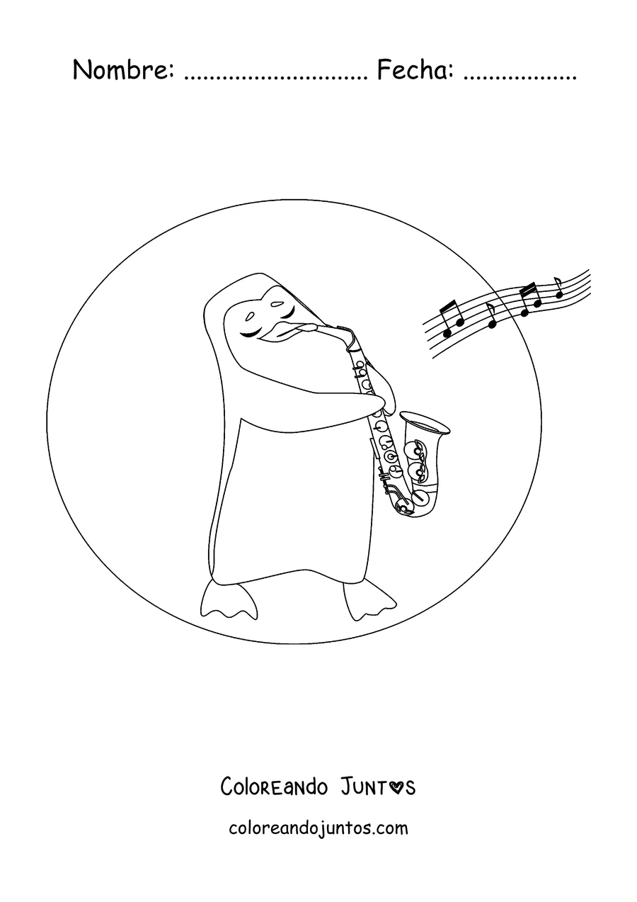 Imagen para colorear de un pingüino tocando el saxofón